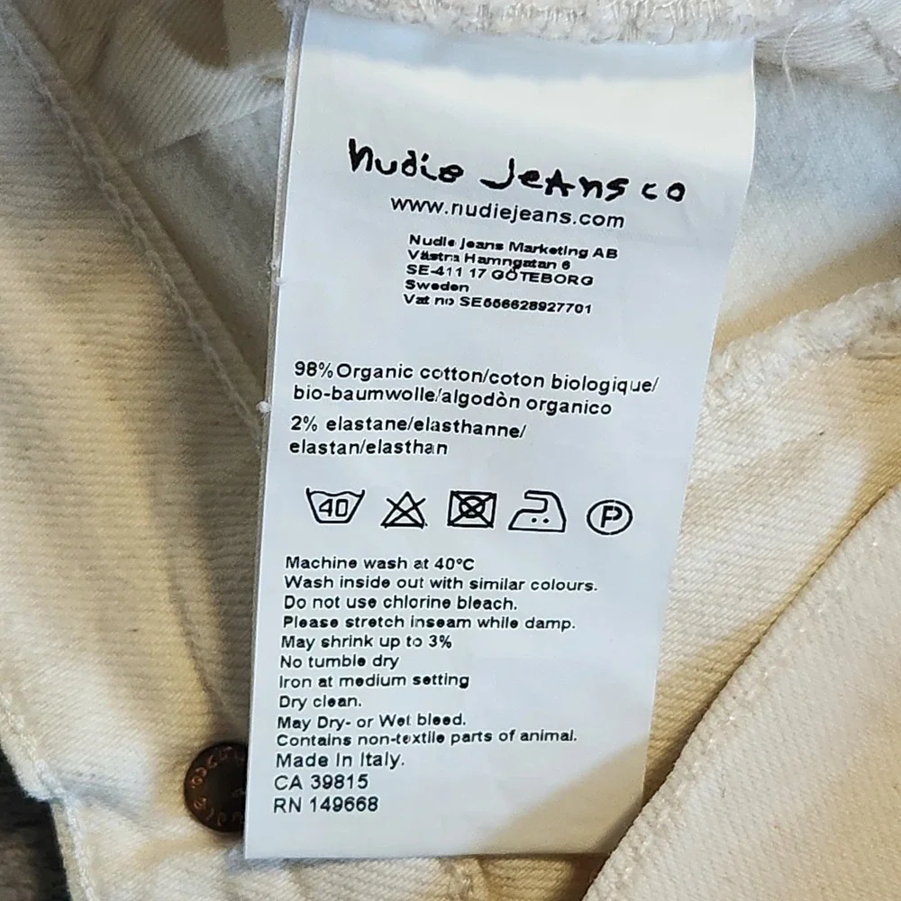 Nudie Jeans Co. Lean Dean Ecru Beach Slim Fit Organic Denim W28 L30 28x30 Cream